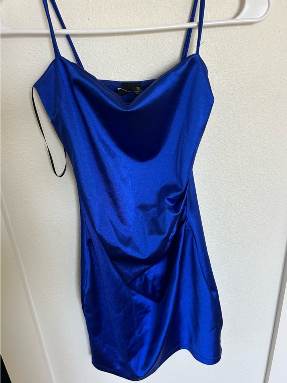Blue Satin Slip Dress with Spaghetti Straps